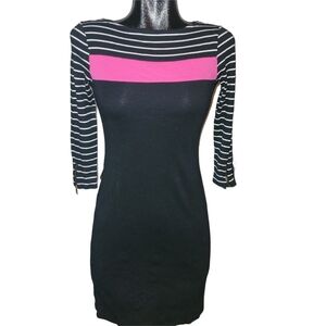 Lauren Ralph Lauren Striped Boat Neck Cropped Sleeve Cotton Sheath Dress S